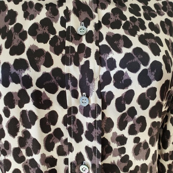 Votre Nom Silk Blouse S Leopard Print Foldup Cuffs - Picture 2 of 5